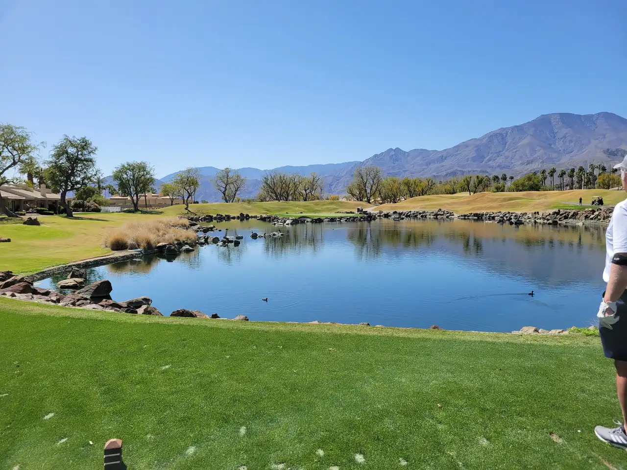 Lake and mountain view on the PGA West Stadium Course in La Quinta, California