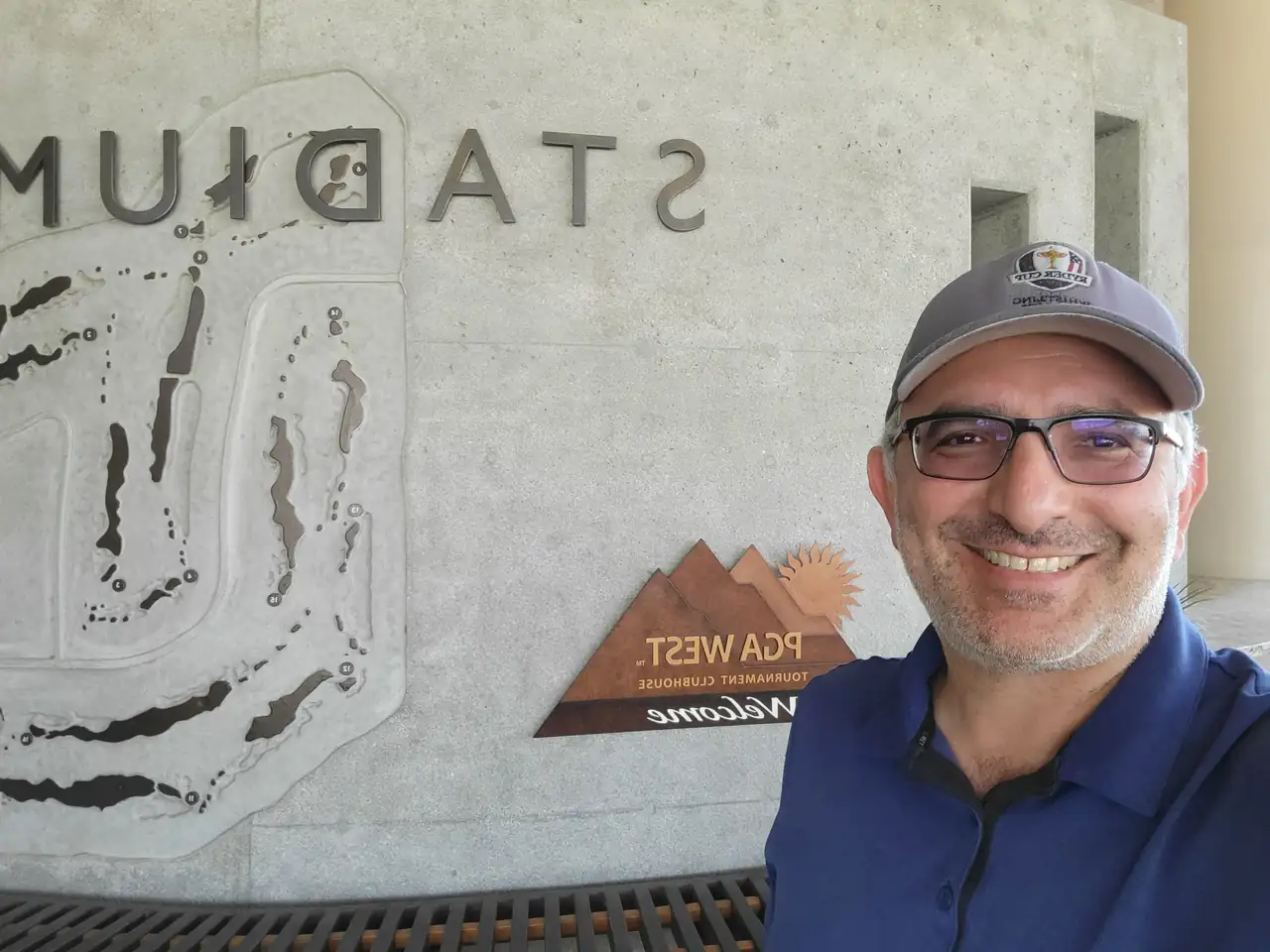 Jon Perry at the Stadium Course sign at PGA West